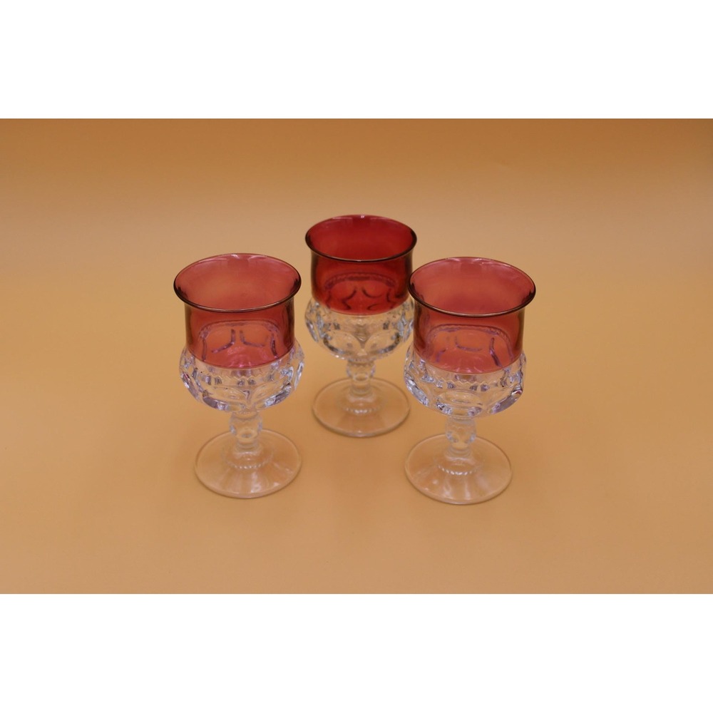 Vintage Tiffin Glass Goblet Set, Ruby Red Kings Crown, 3-Piece